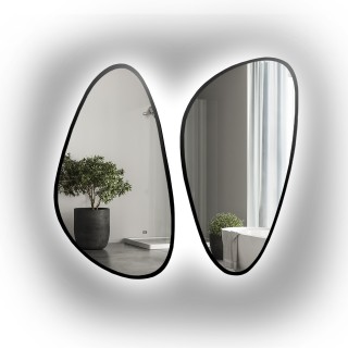 Jeu de deux miroirs irréguliers dans un cadre avec éclairage - SELENIT IN LED FRAME
