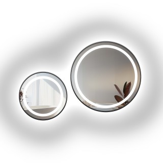 Jeu de miroirs ronds sablés en MDF noir cadre SLIM avec éclairage STELLA LED II - choix de la couleur du cadre