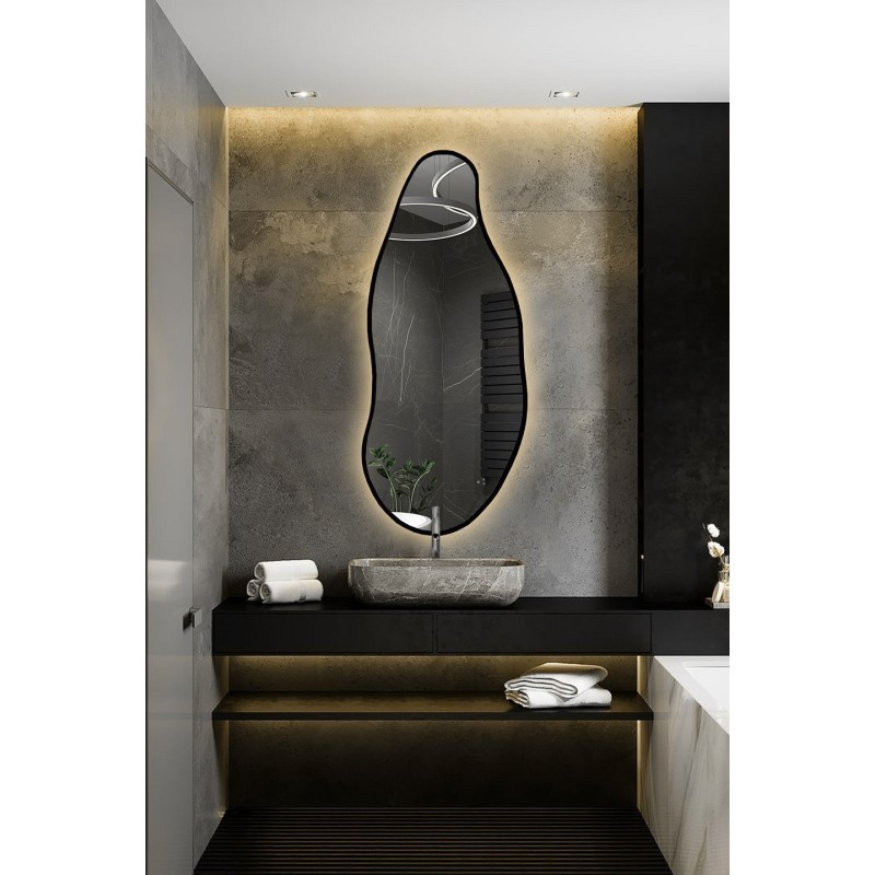 Miroir de forme organique dans un cadre avec éclairage - BARYT IN LED FRAME
