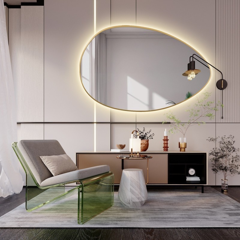 Miroir organique en MDF or cadre SLIM avec éclairage - ZOE LED - couleur du cadre au choix