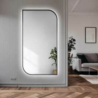 Miroir en MDF noir cadre SLIM avec éclairage - LED teardrop - choix de la couleur du cadre