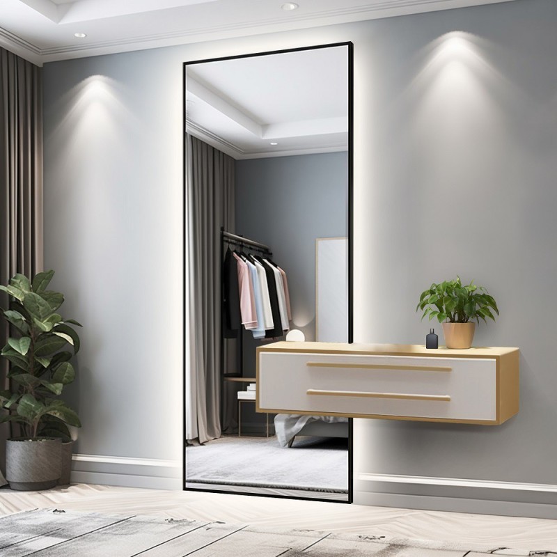 Miroir moderne encadré avec découpe d'armoire et éclairage LED 1503