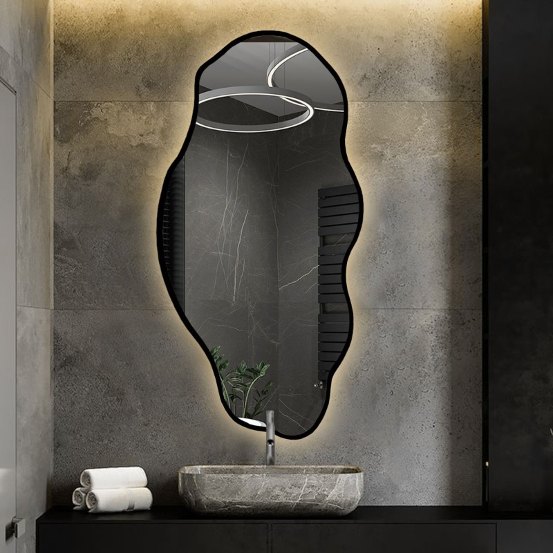 Miroir de forme organique dans un cadre avec éclairage - LOLIT IN LED FRAME