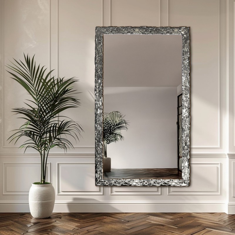 Miroir mural de luxe avec cadre argenté richement décoré  - 9003002
