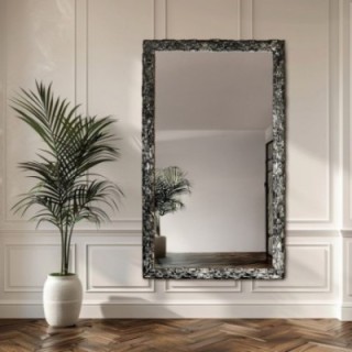 Miroir mural de luxe dans un cadre couleur graphite richement décoré  - 9003003