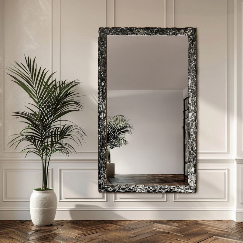 Miroir mural de luxe dans un cadre couleur graphite richement décoré  - 9003003
