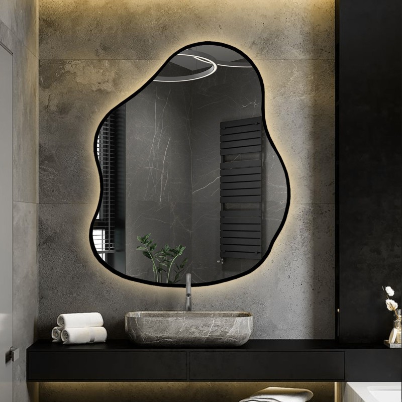 Miroir de forme organique dans un cadre avec éclairage - STONE IN LED FRAME