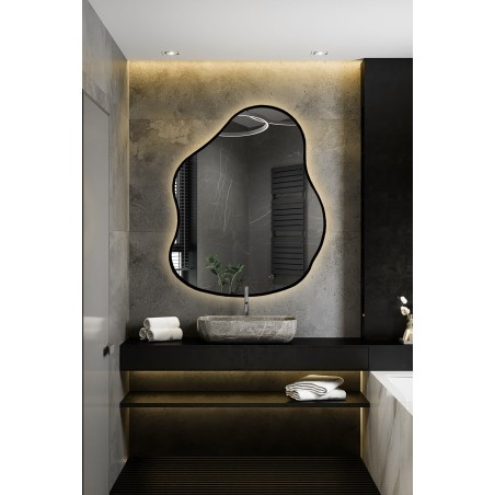 Miroir de forme organique dans un cadre avec éclairage - STONE IN LED FRAME