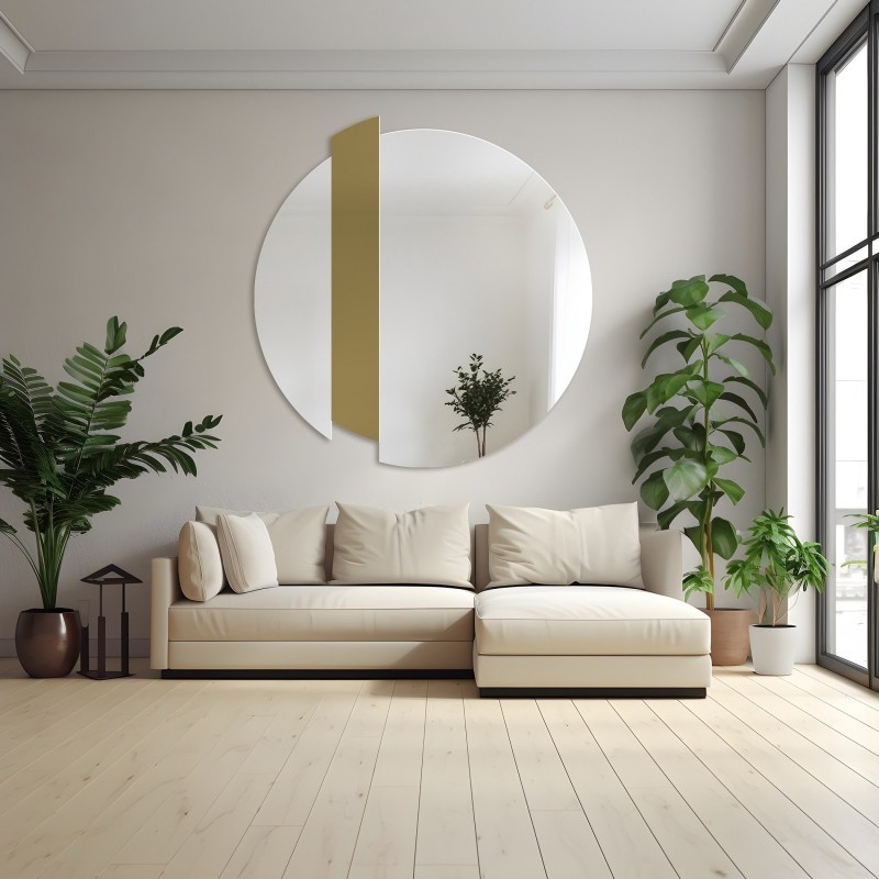 Miroir décoratif rond à rayures dorées - BONA