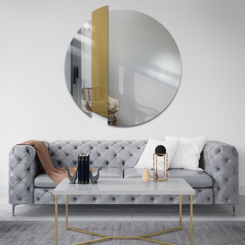 Miroir décoratif rond à rayures dorées - BONA