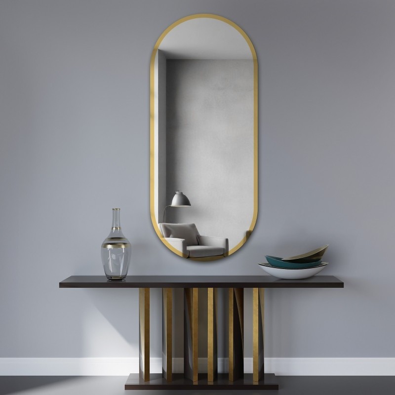Miroir ovale dans un cadre doré brillant - BONITA