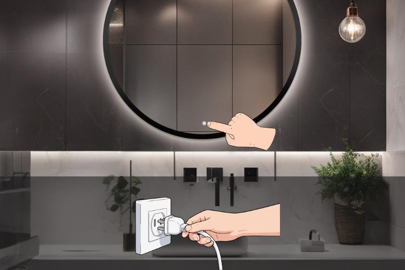 Câble avec prise et interrupteur tactile sur le miroir