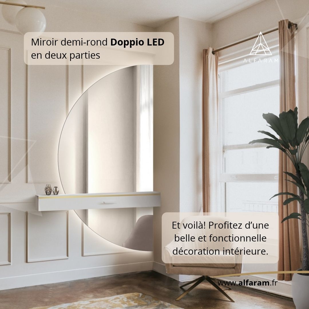 Miroir DOPPIO LED en deux parties installé autour d'une coiffeuse